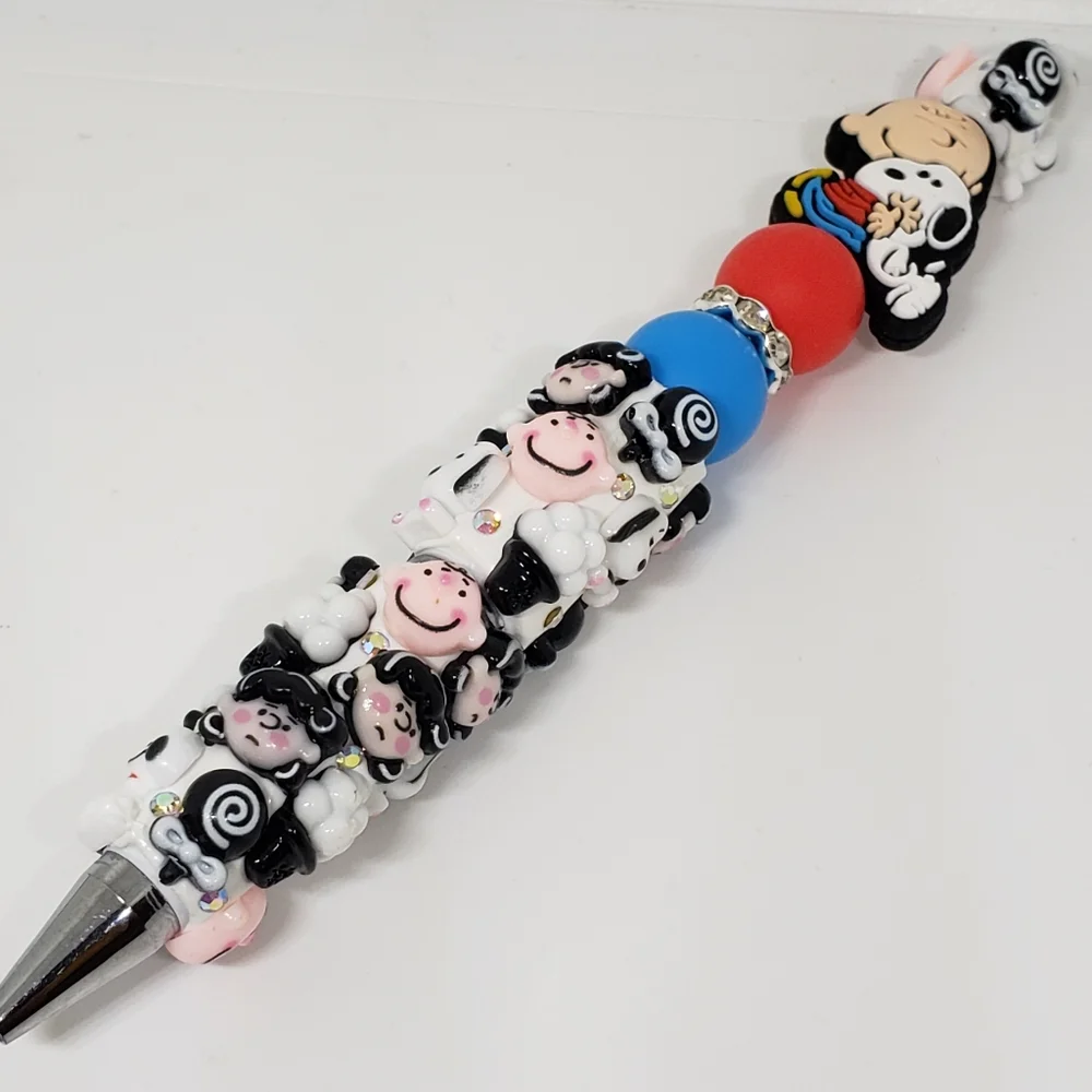 Handmade Rhinestone 3D Snoopy Charlie Brown Lucy Beaded Silicone Focal Bead Pen
